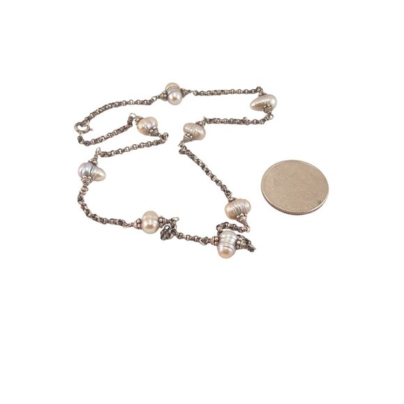 Elegant Sterling Silver Cultured Freshwater Pearl Necklace 16 inch Handcrafted - Picture 9 of 9